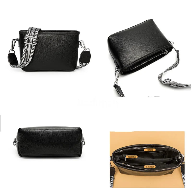 2023 Luxury Weave Wide Shoulder Genuine Leather Women Shoulder Crossbody Bags Designer Cowhide Handbags Female Small Bucket bag