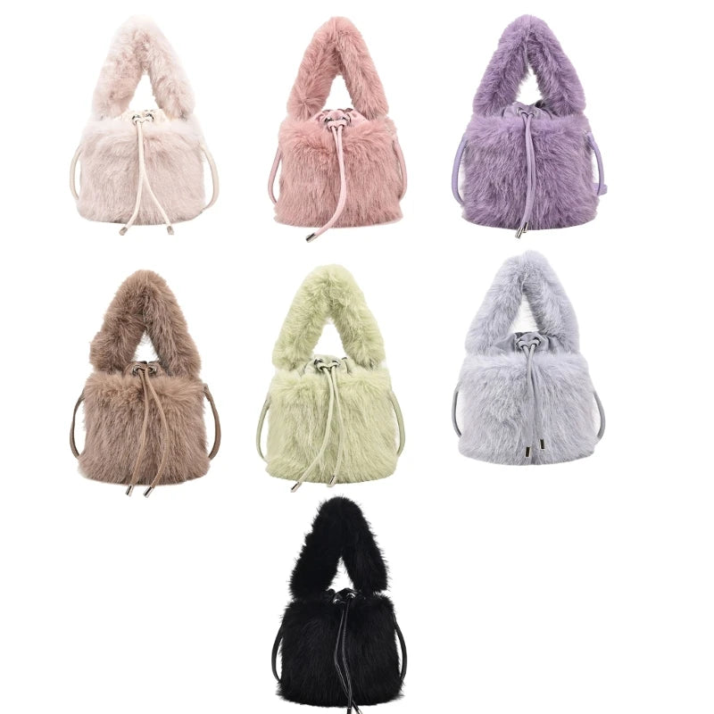 2023 NEW Fluffys Shoulder Bag for Girl Women Crossbody Bag Trendy Bucket Bag Large Capacity Fashion Drawstring Handbag