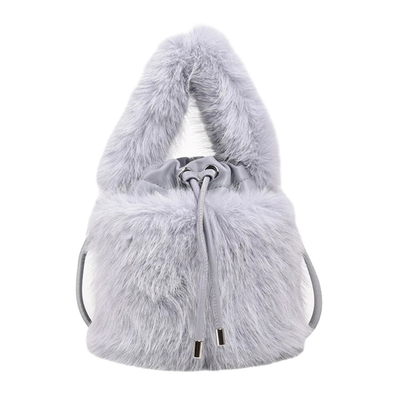 2023 NEW Fluffys Shoulder Bag for Girl Women Crossbody Bag Trendy Bucket Bag Large Capacity Fashion Drawstring Handbag