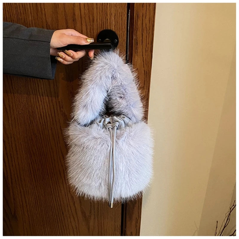 2023 NEW Fluffys Shoulder Bag for Girl Women Crossbody Bag Trendy Bucket Bag Large Capacity Fashion Drawstring Handbag
