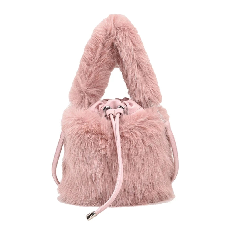 2023 NEW Fluffys Shoulder Bag for Girl Women Crossbody Bag Trendy Bucket Bag Large Capacity Fashion Drawstring Handbag