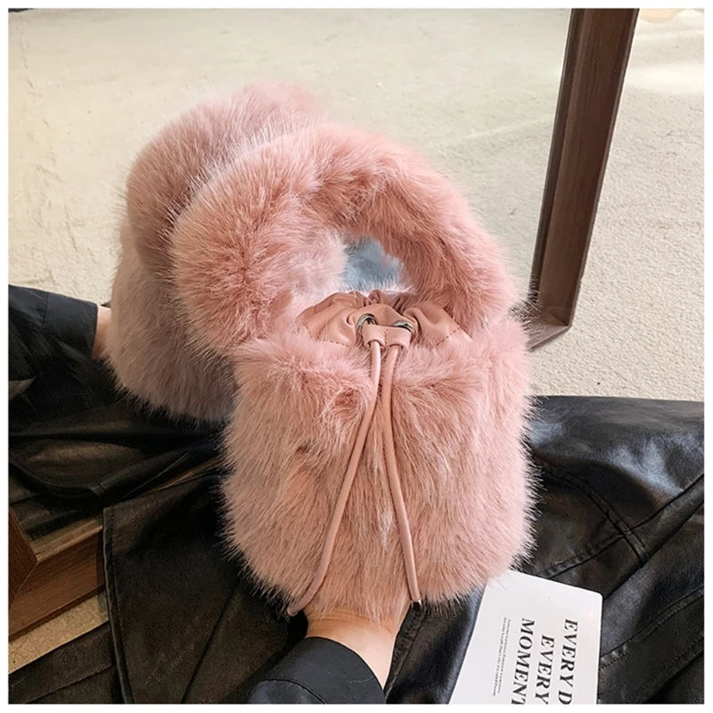 2023 NEW Fluffys Shoulder Bag for Girl Women Crossbody Bag Trendy Bucket Bag Large Capacity Fashion Drawstring Handbag