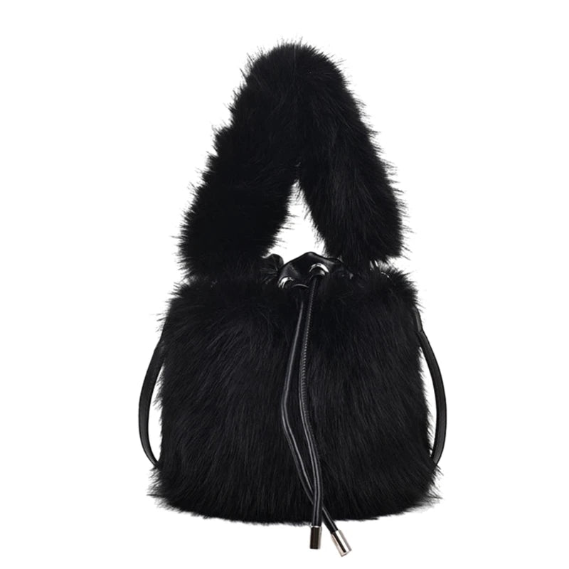 2023 NEW Fluffys Shoulder Bag for Girl Women Crossbody Bag Trendy Bucket Bag Large Capacity Fashion Drawstring Handbag