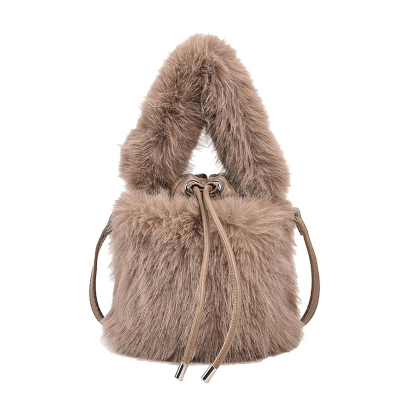 2023 NEW Fluffys Shoulder Bag for Girl Women Crossbody Bag Trendy Bucket Bag Large Capacity Fashion Drawstring Handbag