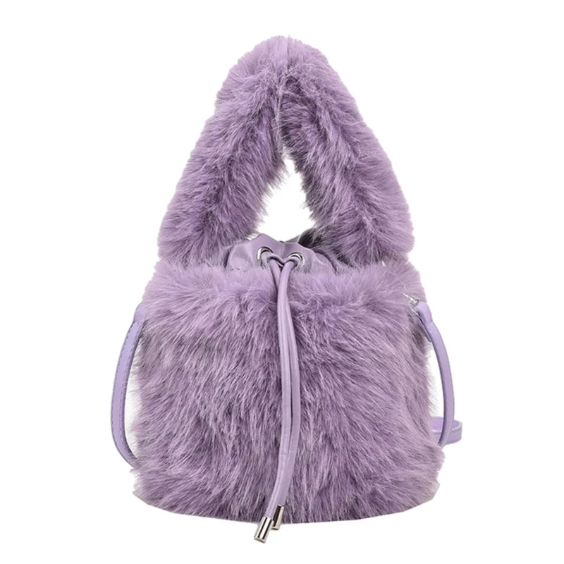 2023 NEW Fluffys Shoulder Bag for Girl Women Crossbody Bag Trendy Bucket Bag Large Capacity Fashion Drawstring Handbag
