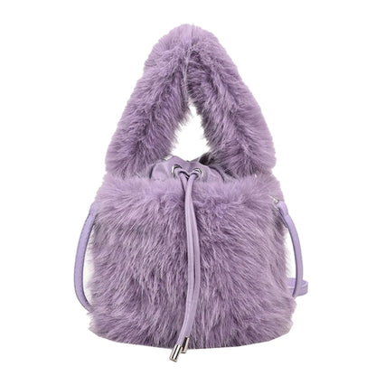 2023 NEW Fluffys Shoulder Bag for Girl Women Crossbody Bag Trendy Bucket Bag Large Capacity Fashion Drawstring Handbag