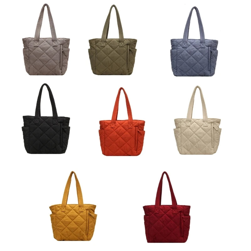2023 NEW Quilted Shoulde Bag Solid Color Tote Puffer Bag Large Capacity Shopping Bag Handbag for Girl Women Nylon Bag