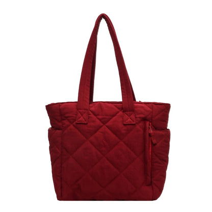2023 NEW Quilted Shoulde Bag Solid Color Tote Puffer Bag Large Capacity Shopping Bag Handbag for Girl Women Nylon Bag