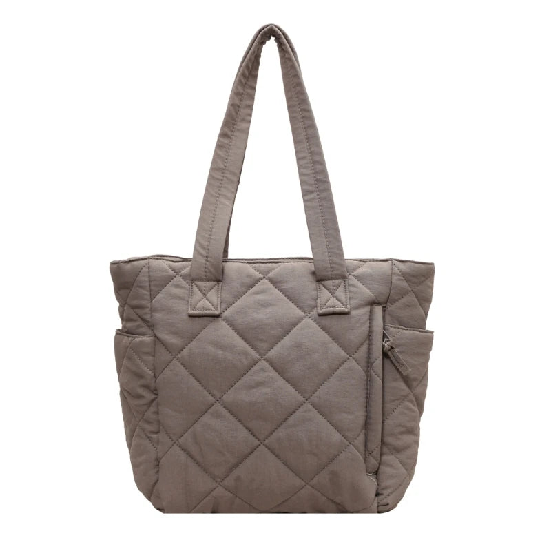 2023 NEW Quilted Shoulde Bag Solid Color Tote Puffer Bag Large Capacity Shopping Bag Handbag for Girl Women Nylon Bag