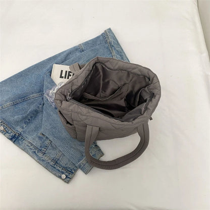2023 NEW Quilted Shoulde Bag Solid Color Tote Puffer Bag Large Capacity Shopping Bag Handbag for Girl Women Nylon Bag