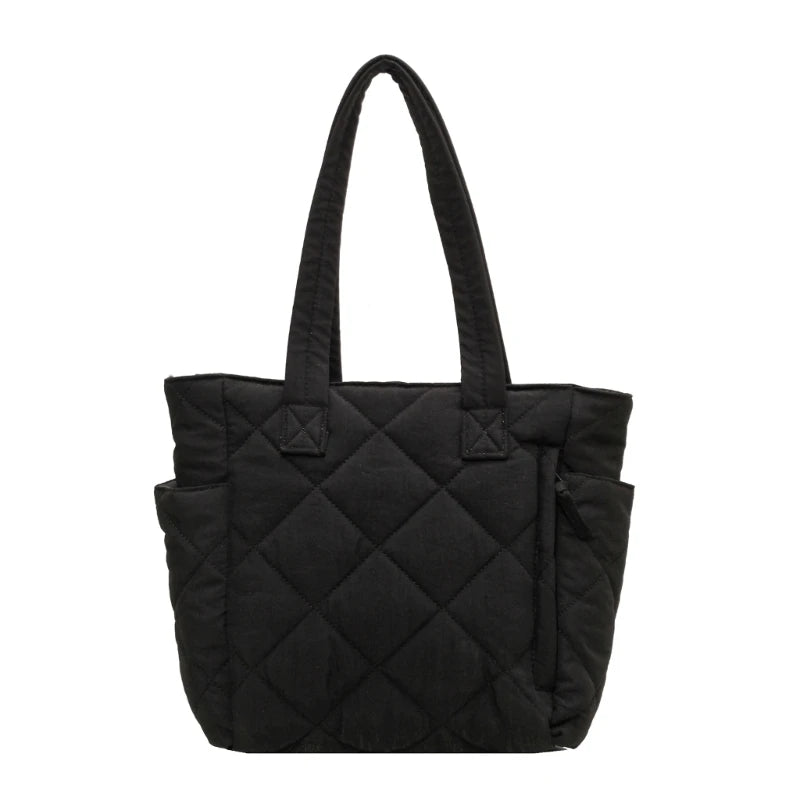 2023 NEW Quilted Shoulde Bag Solid Color Tote Puffer Bag Large Capacity Shopping Bag Handbag for Girl Women Nylon Bag