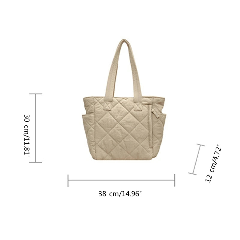 2023 NEW Quilted Shoulde Bag Solid Color Tote Puffer Bag Large Capacity Shopping Bag Handbag for Girl Women Nylon Bag