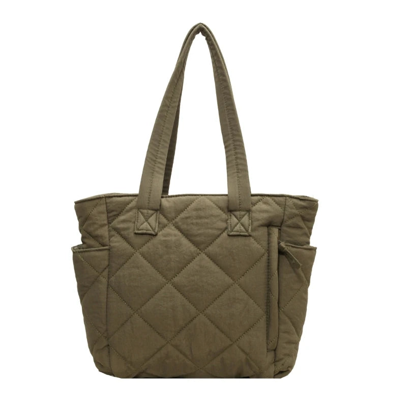 2023 NEW Quilted Shoulde Bag Solid Color Tote Puffer Bag Large Capacity Shopping Bag Handbag for Girl Women Nylon Bag