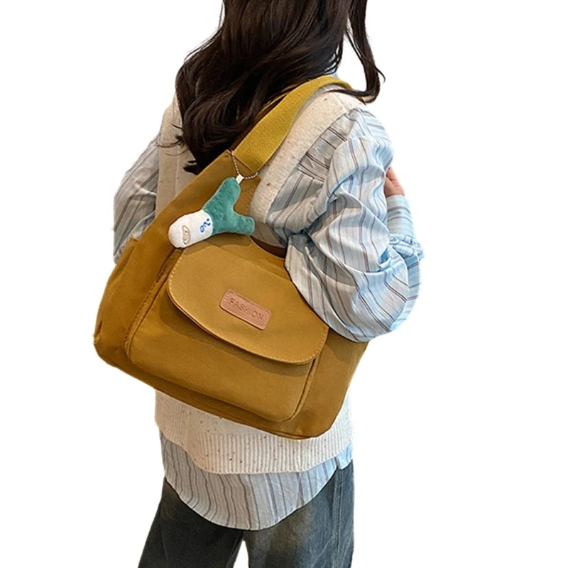 2023 NEW Shoulder Bag Canvas Underarm Bag for Girl Women Versatile Armpit Bag Large Capacity Fashion Handbag and Pendant