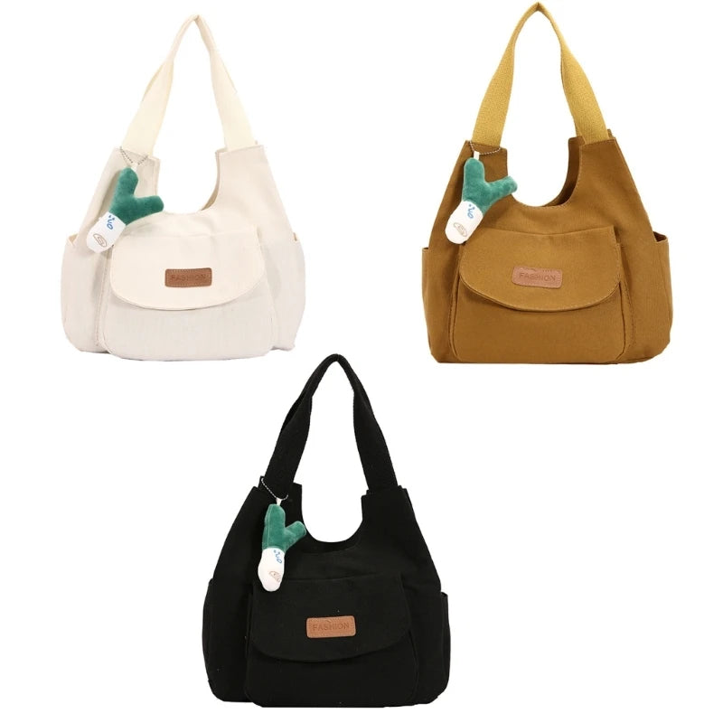 2023 NEW Shoulder Bag Canvas Underarm Bag for Girl Women Versatile Armpit Bag Large Capacity Fashion Handbag and Pendant