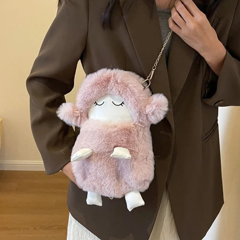 2023 NEW Shoulder Bag Plush Sheep Crossbody Bag Versatile Chain Bag for Women Girl Trendy Cellphone Bag