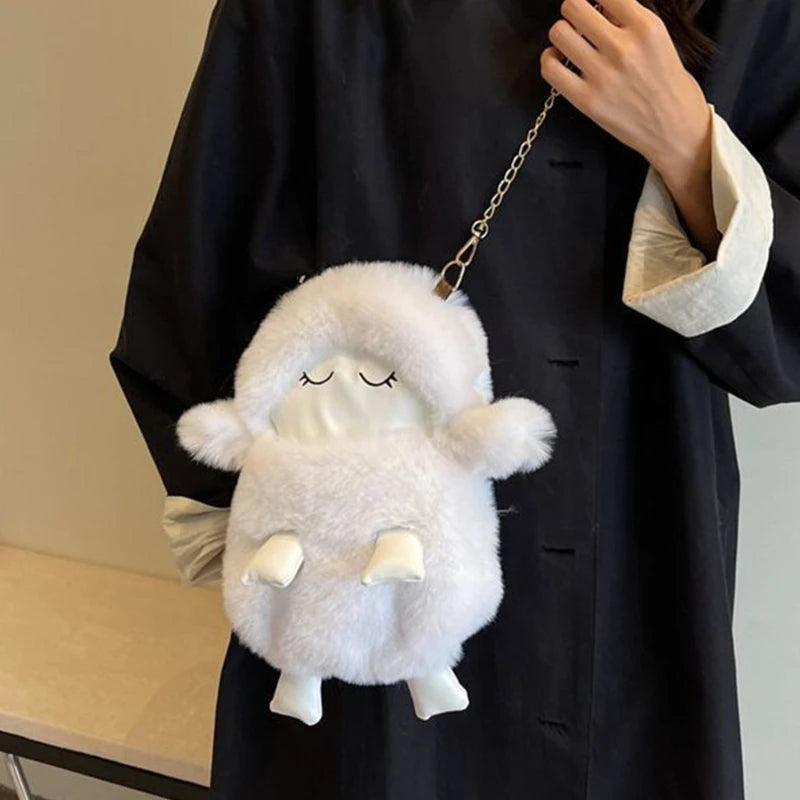 2023 NEW Shoulder Bag Plush Sheep Crossbody Bag Versatile Chain Bag for Women Girl Trendy Cellphone Bag