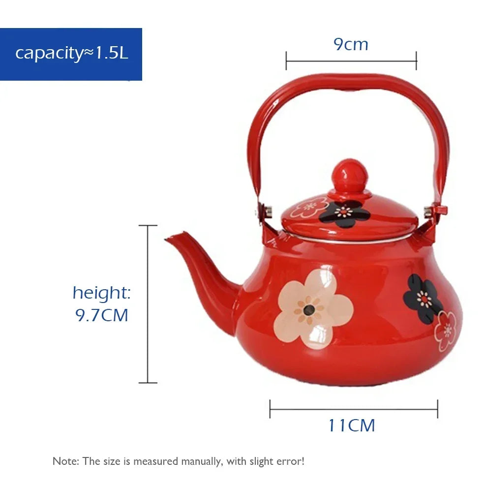2023 New 1.5L Porcelain Enameled Kettle Small Safflower Enamel Boil Water Kettle For Induction Cooker Gas Furnace Milk Tea Pot