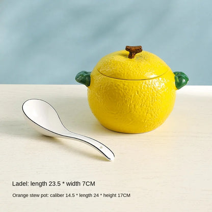 2023 New Creative Two-ear Orange Soup Pot Large Capacity Ceramic Soup Bowl with Lid Household Cute Shape Large Noodle Bowls