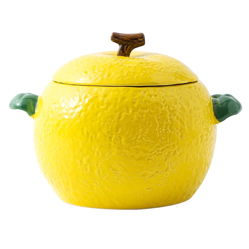 2023 New Creative Two-ear Orange Soup Pot Large Capacity Ceramic Soup Bowl with Lid Household Cute Shape Large Noodle Bowls