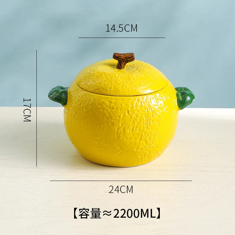 2023 New Creative Two-ear Orange Soup Pot Large Capacity Ceramic Soup Bowl with Lid Household Cute Shape Large Noodle Bowls