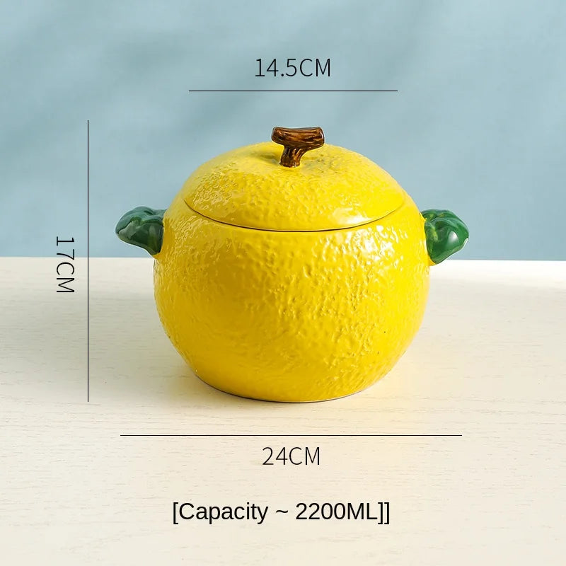 2023 New Creative Two-ear Orange Soup Pot Large Capacity Ceramic Soup Bowl with Lid Household Cute Shape Large Noodle Bowls