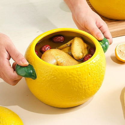 2023 New Creative Two-ear Orange Soup Pot Large Capacity Ceramic Soup Bowl with Lid Household Cute Shape Large Noodle Bowls
