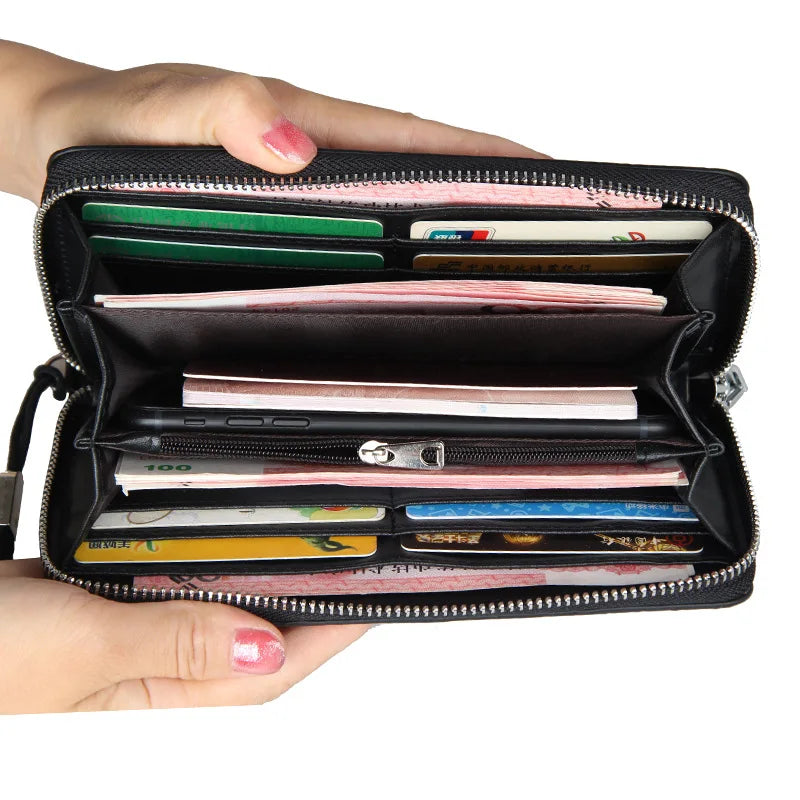 2023 New Fashion Men Clutch Bag PU Large Capacity Cell Phone Pocket Passport Pack Multifunction Wallet For Boys Clip Wrist Bag