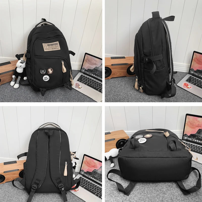 2023 New Fashion Nylon Women's Backpack Multi-Pocket Cute Student Book Bag Female Travel Kawaii School Bag For Teenage Girl Boys