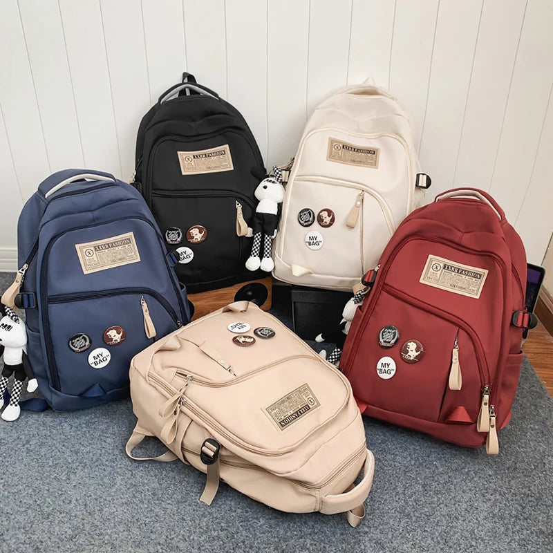 2023 New Fashion Nylon Women's Backpack Multi-Pocket Cute Student Book Bag Female Travel Kawaii School Bag For Teenage Girl Boys