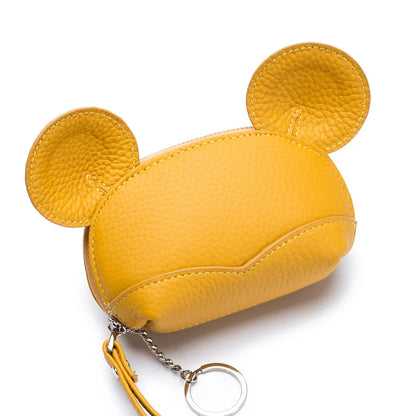 2023 New Genuine Leather Cute Coins Purse for Girls Women Cartoon Big Ears Mouse Storage Bag Small Coins Wallet Lady Sweet Purse