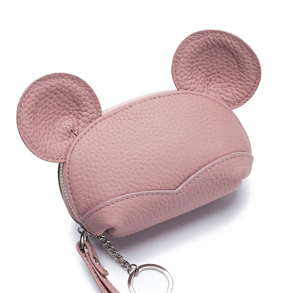 2023 New Genuine Leather Cute Coins Purse for Girls Women Cartoon Big Ears Mouse Storage Bag Small Coins Wallet Lady Sweet Purse