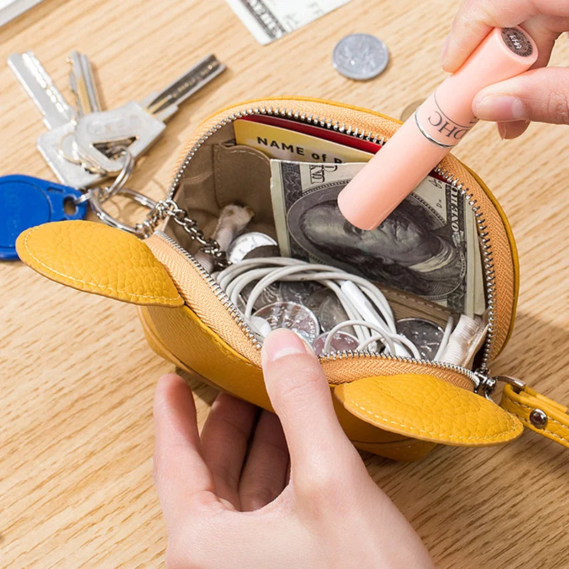 2023 New Genuine Leather Cute Coins Purse for Girls Women Cartoon Big Ears Mouse Storage Bag Small Coins Wallet Lady Sweet Purse