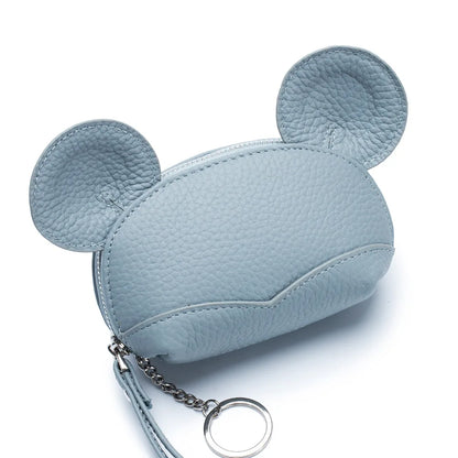 2023 New Genuine Leather Cute Coins Purse for Girls Women Cartoon Big Ears Mouse Storage Bag Small Coins Wallet Lady Sweet Purse