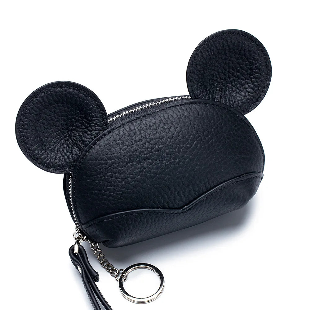 2023 New Genuine Leather Cute Coins Purse for Girls Women Cartoon Big Ears Mouse Storage Bag Small Coins Wallet Lady Sweet Purse