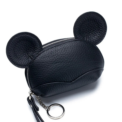 2023 New Genuine Leather Cute Coins Purse for Girls Women Cartoon Big Ears Mouse Storage Bag Small Coins Wallet Lady Sweet Purse