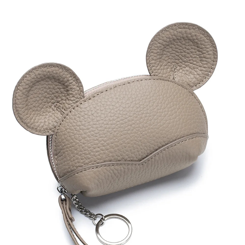 2023 New Genuine Leather Cute Coins Purse for Girls Women Cartoon Big Ears Mouse Storage Bag Small Coins Wallet Lady Sweet Purse