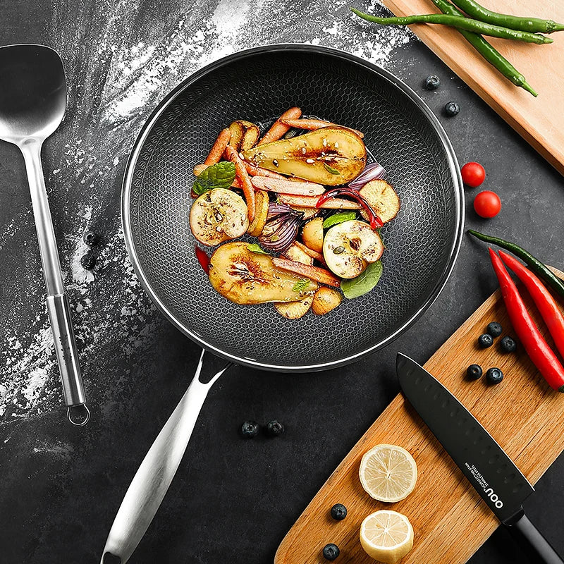2023 New Kitchen Wok Non Stick Pan Fried Steak Cooking Tools 316 Stainless Steel Frying Pan Induction Cooker Gas Stove General