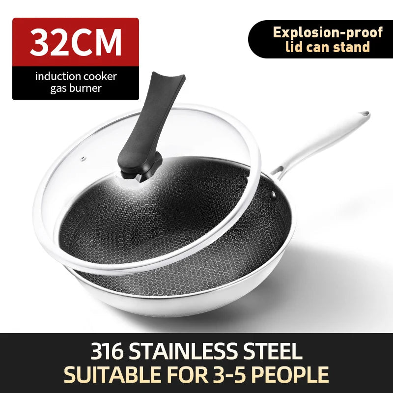 2023 New Kitchen Wok Non Stick Pan Fried Steak Cooking Tools 316 Stainless Steel Frying Pan Induction Cooker Gas Stove General