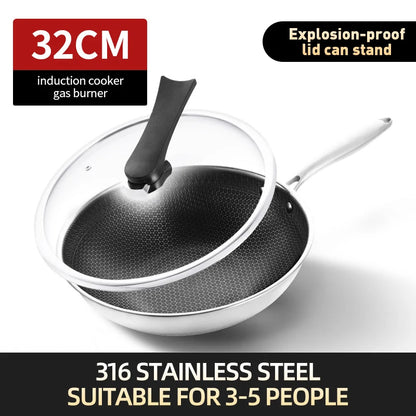 2023 New Kitchen Wok Non Stick Pan Fried Steak Cooking Tools 316 Stainless Steel Frying Pan Induction Cooker Gas Stove General
