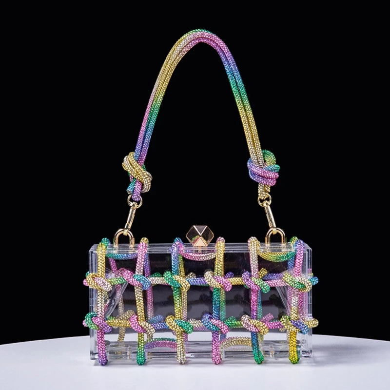 2023 New Lady Purse Clear Rhinestone Evening Bag Acrylic Clutch Wedding Elegant Party Underarm Bag Handbag for Women ShoulderBag