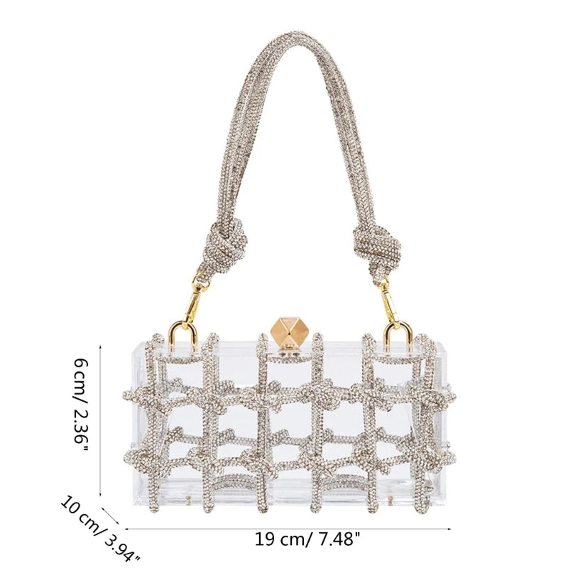 2023 New Lady Purse Clear Rhinestone Evening Bag Acrylic Clutch Wedding Elegant Party Underarm Bag Handbag for Women ShoulderBag