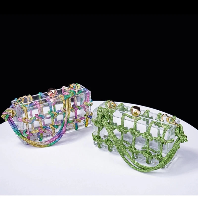2023 New Lady Purse Clear Rhinestone Evening Bag Acrylic Clutch Wedding Elegant Party Underarm Bag Handbag for Women ShoulderBag