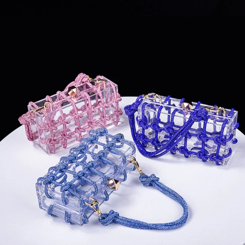 2023 New Lady Purse Clear Rhinestone Evening Bag Acrylic Clutch Wedding Elegant Party Underarm Bag Handbag for Women ShoulderBag