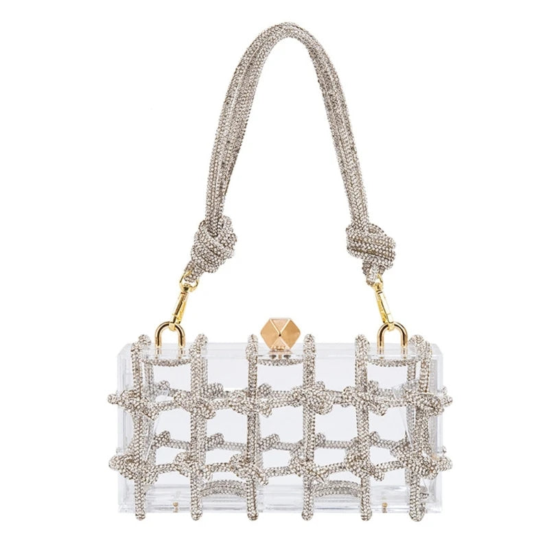 2023 New Lady Purse Clear Rhinestone Evening Bag Acrylic Clutch Wedding Elegant Party Underarm Bag Handbag for Women ShoulderBag