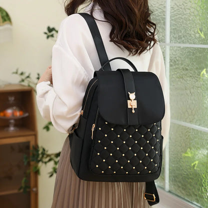 2023 New Large Capacity Women Backpack School Bag Retro NylonCloth Backpack Popular Rivet Anti Theft Multi Pocket Shoulder Bag