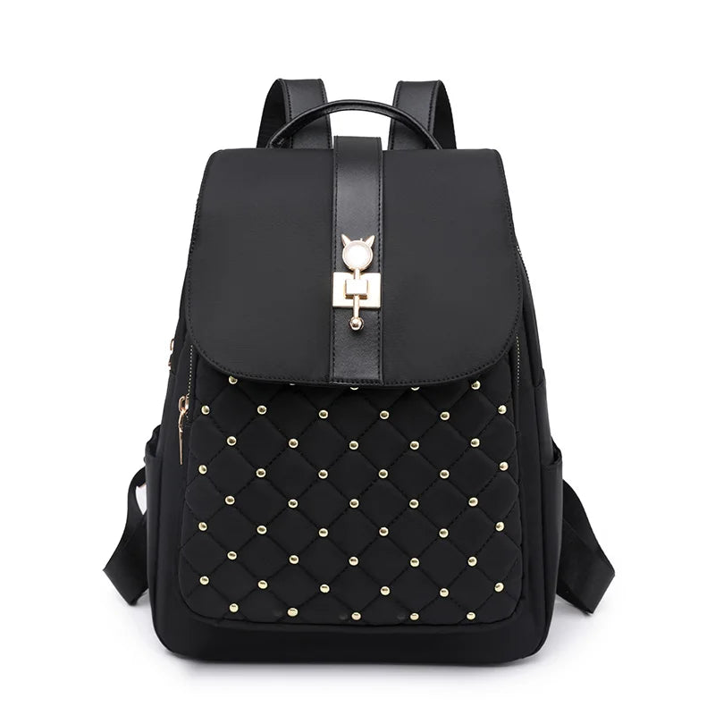 2023 New Large Capacity Women Backpack School Bag Retro NylonCloth Backpack Popular Rivet Anti Theft Multi Pocket Shoulder Bag