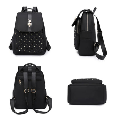 2023 New Large Capacity Women Backpack School Bag Retro NylonCloth Backpack Popular Rivet Anti Theft Multi Pocket Shoulder Bag