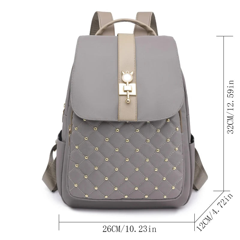 2023 New Large Capacity Women Backpack School Bag Retro NylonCloth Backpack Popular Rivet Anti Theft Multi Pocket Shoulder Bag
