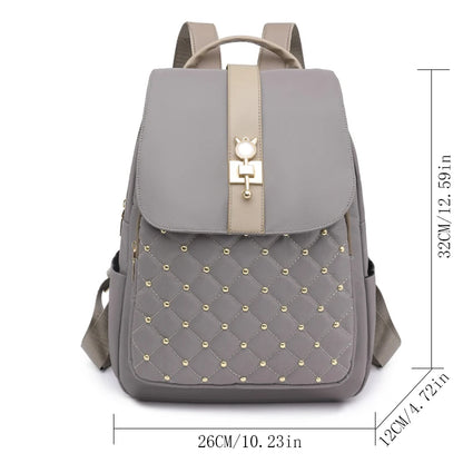 2023 New Large Capacity Women Backpack School Bag Retro NylonCloth Backpack Popular Rivet Anti Theft Multi Pocket Shoulder Bag